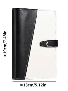 1入組黑色a6馬卡龍顏色拼接活頁夾式筆記本,pu皮質活頁筆記本 - 黑色 - 查看 4