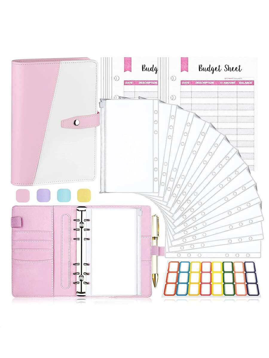 1 bộ Bìa rời hai tông màu có nhãn dán bỏ túi Giấy trang bên trong lá rời, Công cụ lập kế hoạch rời đa năng đơn giản cho văn phòng, người lớn, học sinh - Hồng - Xem 1