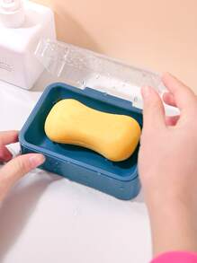 1pc Soap Dish With Lid, Plastic Soap Box For Bathroom - Green - View 4