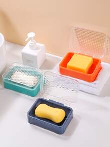 1pc Soap Dish With Lid, Plastic Soap Box For Bathroom - Green - View 2