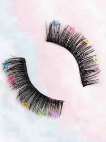 1 cặp lông mi giả đính đá trang trí hoa - màu đen - Xem 2