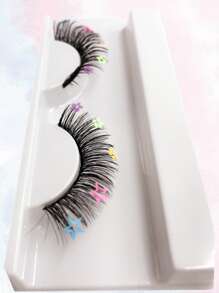 1 cặp lông mi giả đính đá trang trí hoa - màu đen - Xem 4