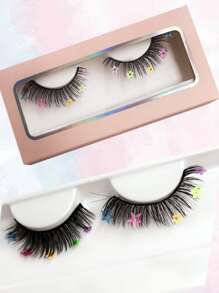 1 cặp lông mi giả đính đá trang trí hoa - màu đen - Xem 7