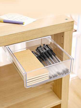 1入組塑料抽屜儲物盒家用簡約透明桌面抽屜整理托盤