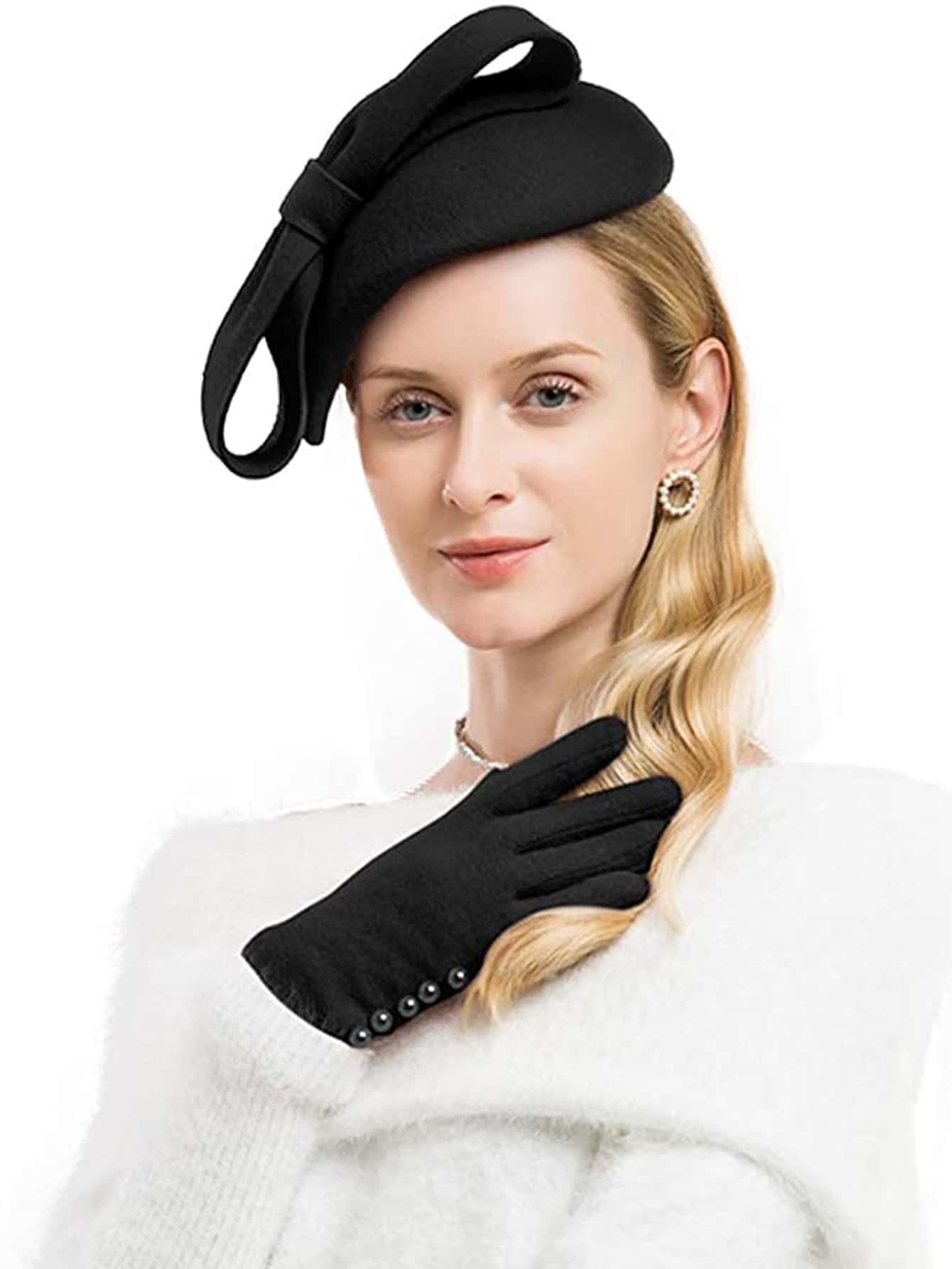 HIMESPORT Black Wool Felt Hats For Women Elegant Pillbox Cap Ladies Fascinator Kentucky Party Fedoras - Black - View 1