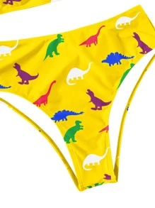 恐龍印花比基尼套裝，夏季海灘必備 - 黃色 - 查看 4