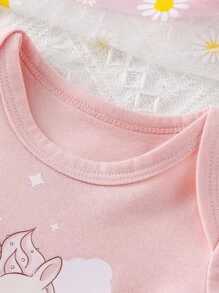 SHEIN 寶寶女孩新生兒3入組卡通圖形連身衣 - 彩色 - 查看 3