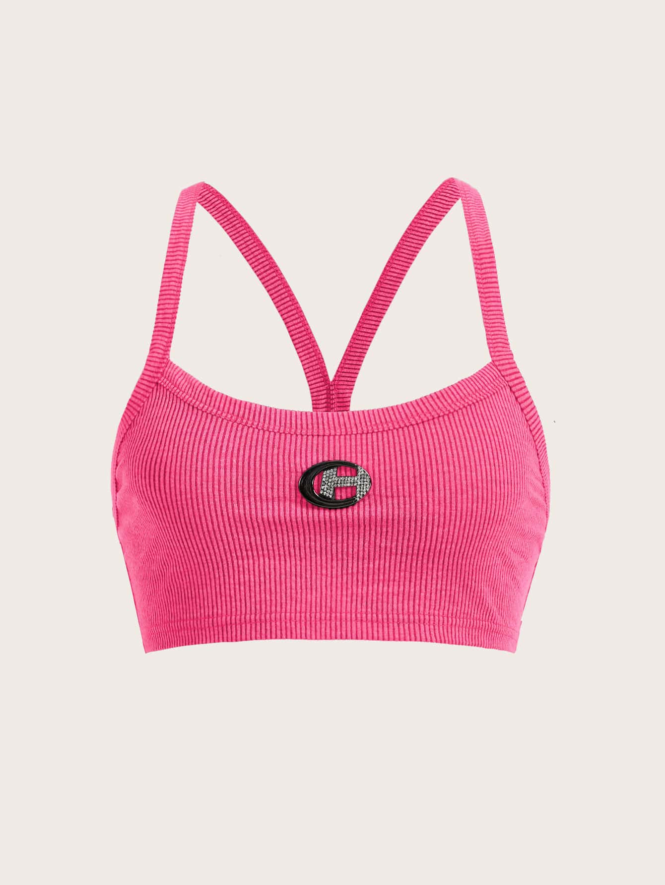 SHEIN ICON Letter Patched Detail Cami Top - Pink - View 1