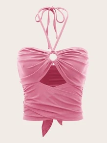 SHEIN ICON Top halter unicolor con abertura - Rosa - Ver 1