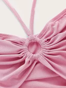 SHEIN ICON Top halter unicolor con abertura - Rosa - Ver 4