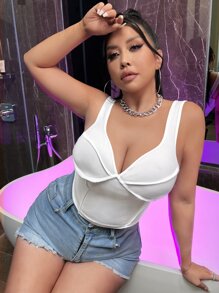 SHEIN SXY Plus Solid Bustier Tank Top - White - View 6