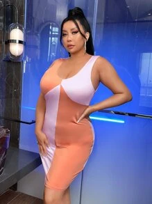 SHEIN SXY Plus Two Tone Dress - Multicolor - View 3