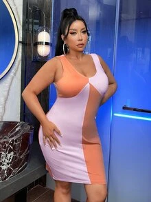 SHEIN SXY Plus Two Tone Dress - Multicolor - View 4