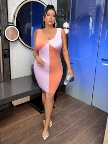 SHEIN SXY Plus Two Tone Dress - Multicolor - View 5