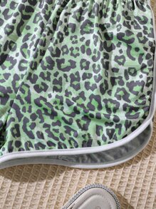 Girls Leopard Print Contrast Binding Shorts - Green - View 3