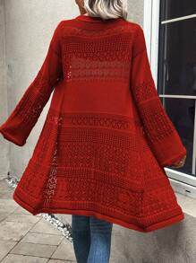 SHEIN LUNE Solid Open Front Pointelle Knit Duster Cardigan