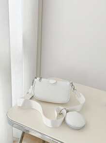 極簡方包白色帶零錢包 - 白色 - 查看 3