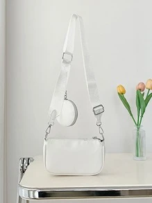 極簡方包白色帶零錢包 - 白色 - 查看 5