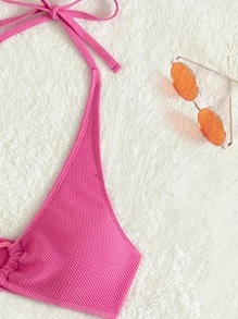 Heart Shaped Ring Linked Halter Bikini Top, For Summer Beach Vacation - Hot Pink - View 5