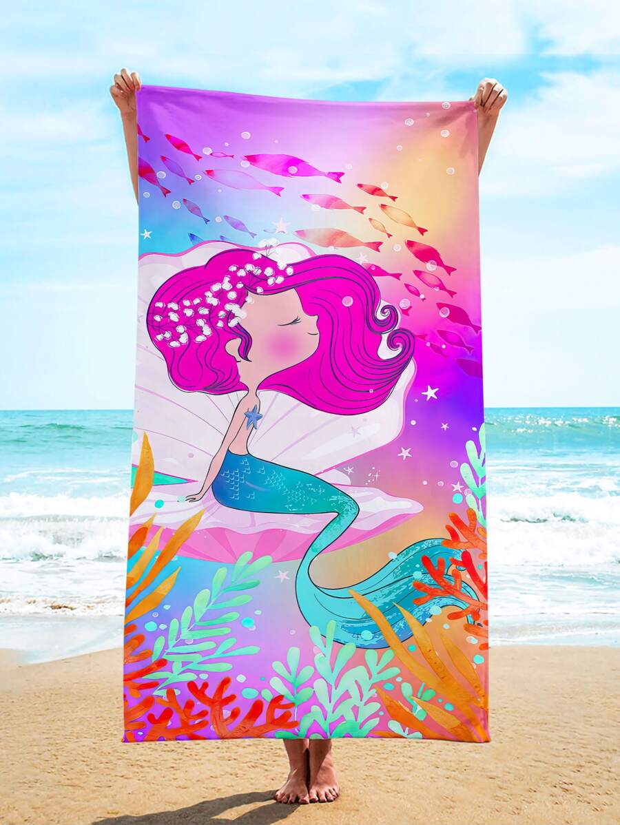 1 toalla de playa con patrón de sirena, toalla de playa moderna de microfibra para exteriores