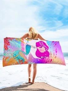 1 toalla de playa con patrón de sirena, toalla de playa moderna de microfibra para exteriores