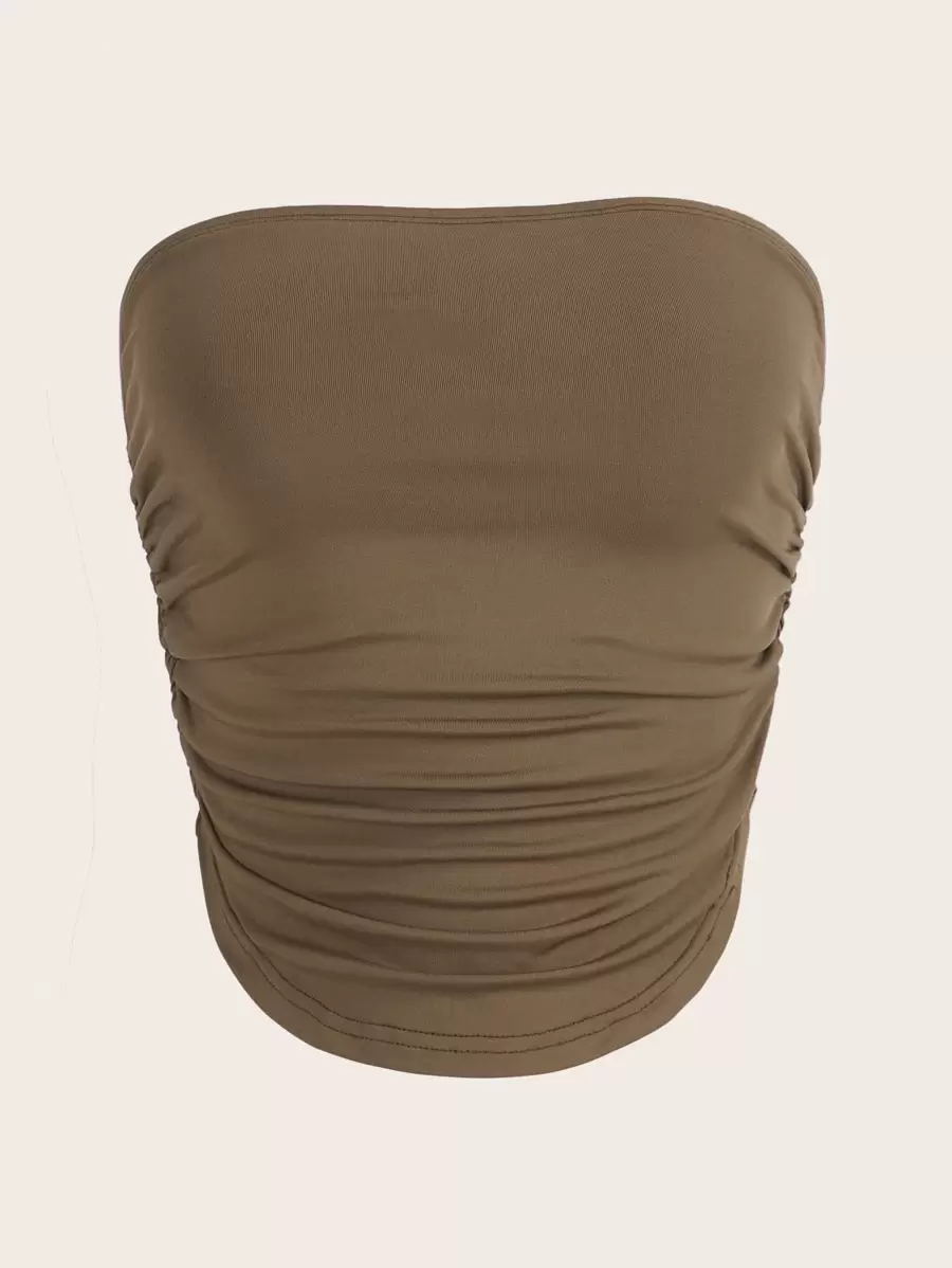 SHEIN EZwear Áo nữ Xù màu trơn Giải trí - màu nâu - Xem 1