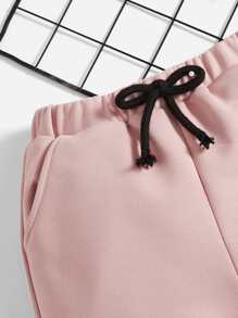 SHEIN Quần short bé trai Dây kéo Đắp vá Túi Lá thư Giải trí - Bụi hồng - Xem 5