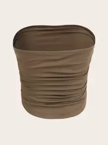 SHEIN EZwear Áo nữ Xù màu trơn Giải trí - màu nâu - Xem 2