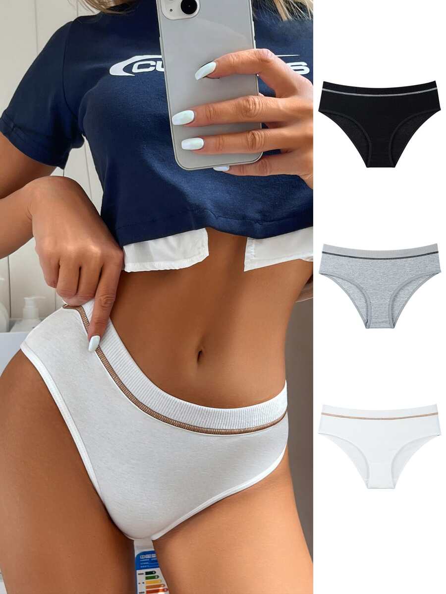 3pack Contrast Binding Panty Set - Multicolor - View 1