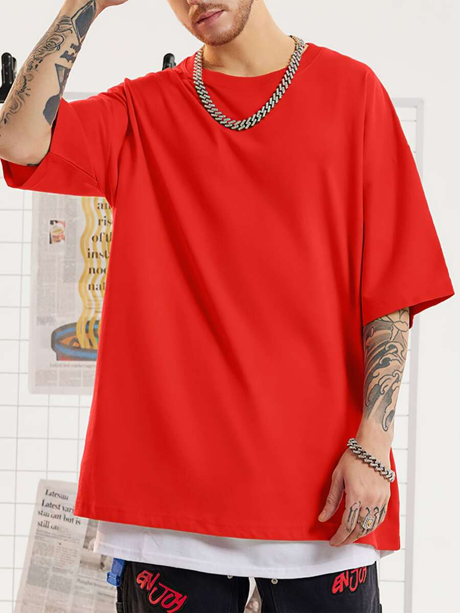 Manfinity 男士素色圓領T恤 - 橘色 - 查看 1