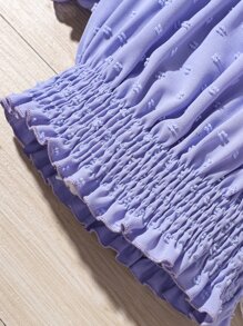 女孩圓點褶邊泡泡袖上衣和短褲 - 紫色 - 查看 3