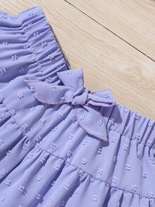 女孩圓點褶邊泡泡袖上衣和短褲 - 紫色 - 查看 4