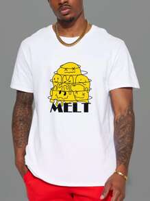 Manfinity Hombres Camiseta con estampado de dibujos animados y letra - Blanco - Ver 3