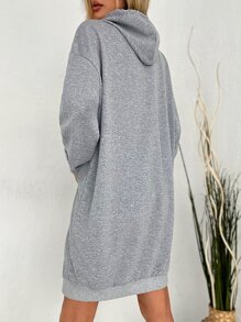 Cottnline Letter Graphic Kangaroo Pocket Drop Shoulder Drawstring Hoodie - Light Grey - View 2