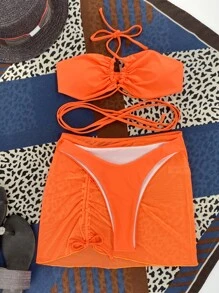 3 gói Bikini & Váy đi biển có dây buộc trơn - trái cam - Xem 4