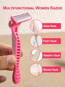1 个手柄 + 6 个刀片/手动女士身体比基尼脱毛剃须 6 层不锈钢刀片可更换粉色剃须刀片，美发产品及配件适用于理发沙龙美容旅行必需品 - 彩色 - 查看 2
