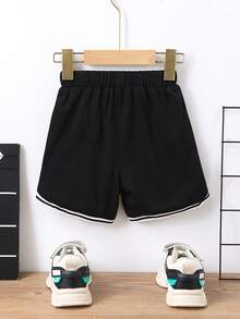 SHEIN Toddler Boys Two Tone Letter Patched Detail Striped Trim Shorts - Multicolor - View 2