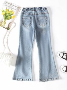 Girls Split Hem Flare Leg Jeans - Light Wash - View 2