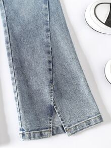 Girls Split Hem Flare Leg Jeans - Light Wash - View 6