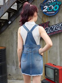 SHEIN Teen Girls Ripped Raw Hem Pinafore Denim Dress - Medium Wash - View 2