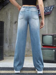 SHEIN Chicas adolescentes Jeans de pierna recta desgarro - Lavado ligero - Ver 2