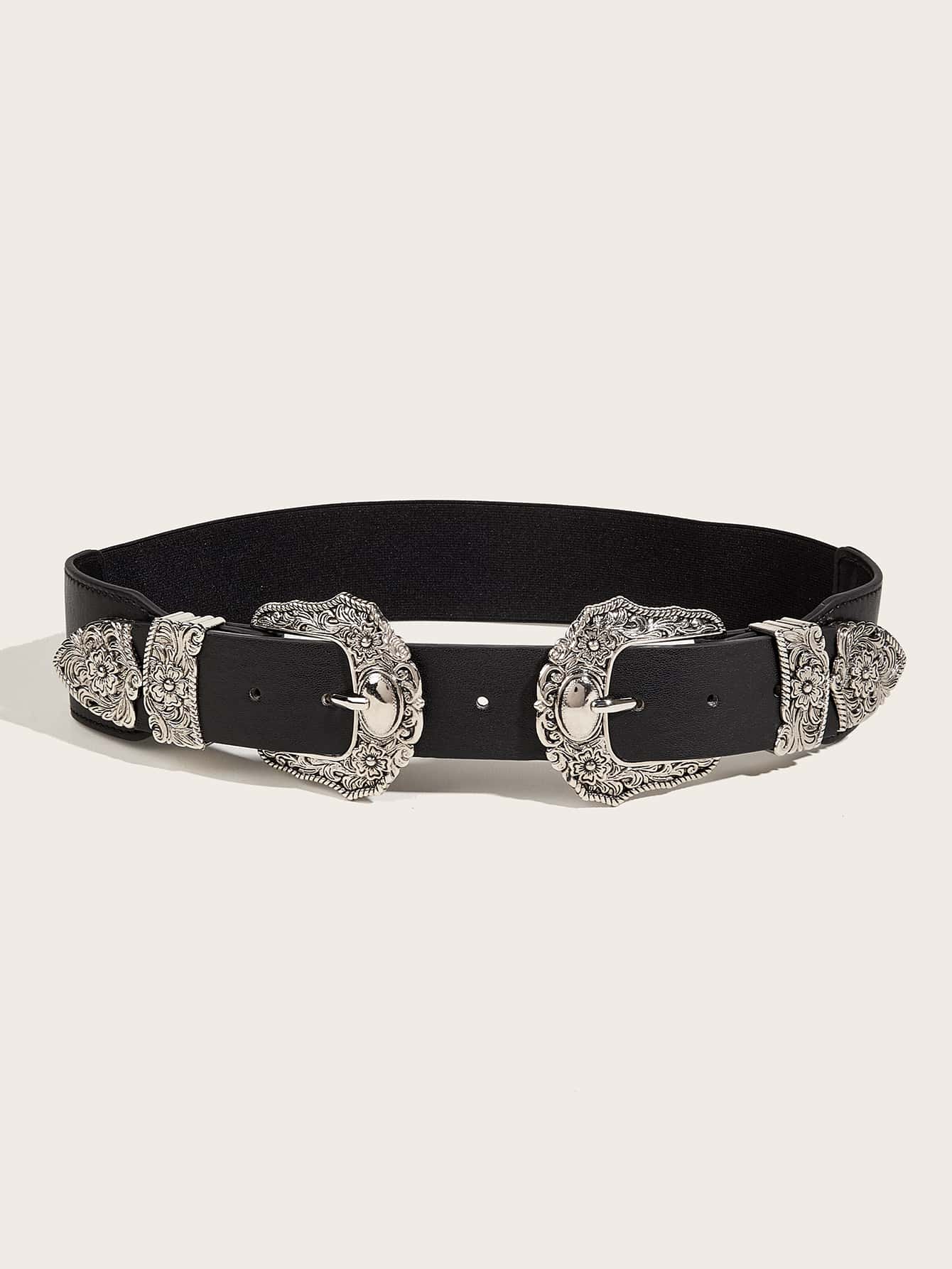 波西米亚风单件女式西部牛仔风格弹性双排扣腰带，适合日常穿着万圣节夏季、学校秋季、秋季、万圣节