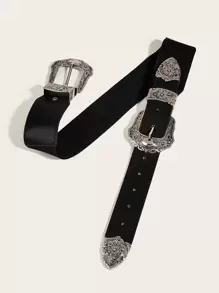 波西米亚风单件女式西部牛仔风格弹性双排扣腰带，适合日常穿着万圣节夏季、学校秋季、秋季、万圣节