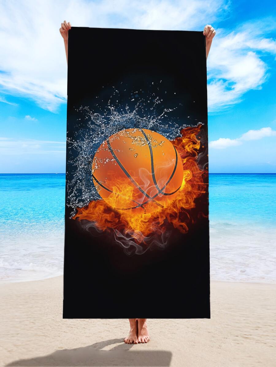 1pc Basketball Pattern Beach Towel, Microfiber Rectangle Travel Beach Towel For Swimming, Diving, Summer - Multicolor - View 1