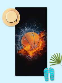 1pc Basketball Pattern Beach Towel, Microfiber Rectangle Travel Beach Towel For Swimming, Diving, Summer - Multicolor - View 2