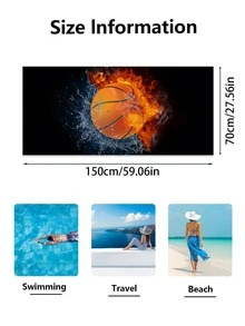 1pc Basketball Pattern Beach Towel, Microfiber Rectangle Travel Beach Towel For Swimming, Diving, Summer - Multicolor - View 3