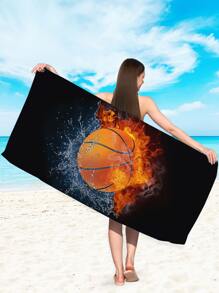 1pc Basketball Pattern Beach Towel, Microfiber Rectangle Travel Beach Towel For Swimming, Diving, Summer - Multicolor - View 4