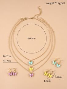 3 对耳环 + 3 条项链 Y2K 风格彩色亚克力蝴蝶吊坠首饰套装，适合女士日常、节日、派对 - 彩色 - 查看 4