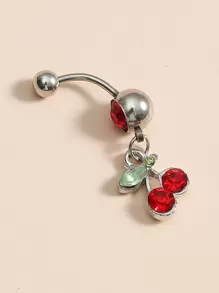 1pc Funky Stainless Steel Rhinestone Cherry Decor Navel Belly Ring For Women For Daily Decoration - Red - View 2