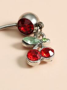 1pc Funky Stainless Steel Rhinestone Cherry Decor Navel Belly Ring For Women For Daily Decoration - Red - View 3
